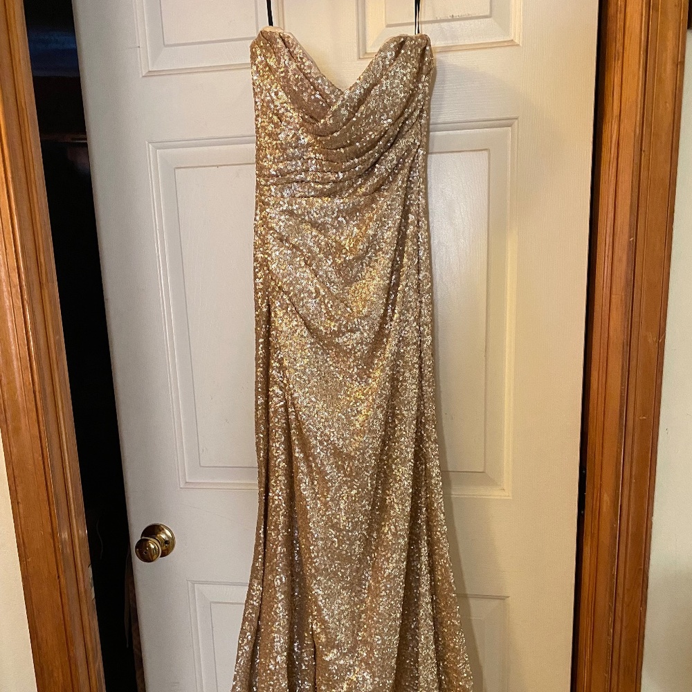 Gold sequin strapless dress